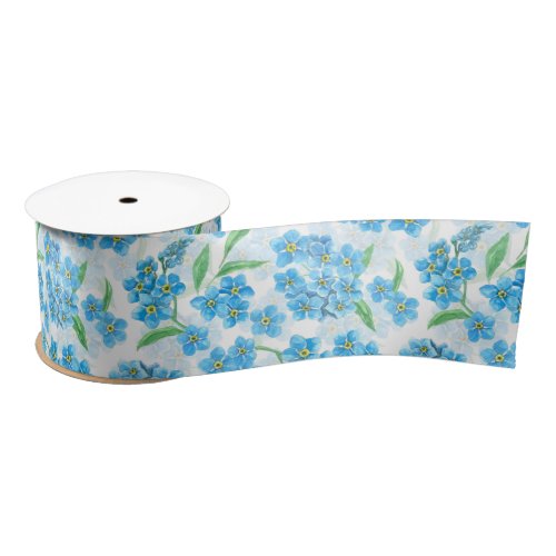 Forget me not watercolor flowers satin ribbon