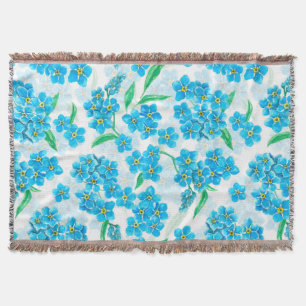 Forget me not watercolor flowers throw blanket