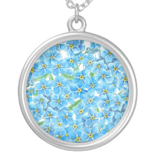Forget me not watercolor silver plated necklace