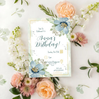 Forget-Me-Not Watercolour Florals Birthday Invitation