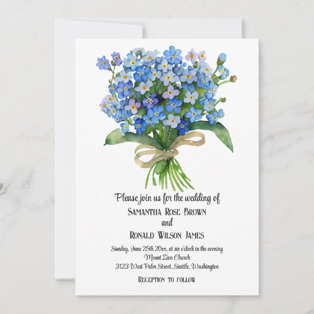 Forget-me-not Wedding Invitation on White (Front)