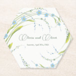 Forget-Me-Not Wedding Paper Coaster<br><div class="desc">Wedding Paper Coaster with an elegant bouquet of soft blue forget-me-not flowers with light green leaves and curved stems,  spring or summer natural pastel colors,  a romantic light bouquet of wildflowers. Botanical digital watercolor. Cute flower botany Wedding Paper Coaster. Forget-Me-Not Collection.</div>