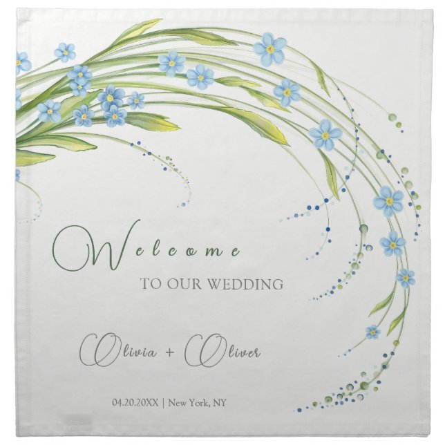 Forget-Me-Not Wedding Welcome Cloth Napkin (Front)