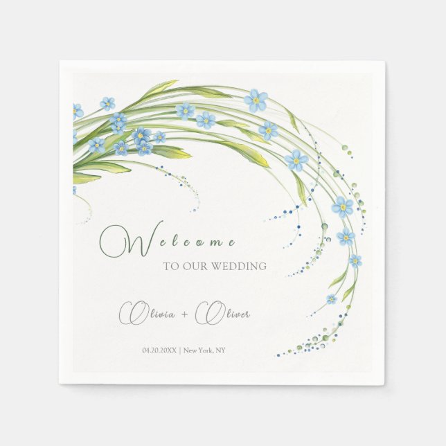 Forget-Me-Not Wedding Welcome Napkins (Front)