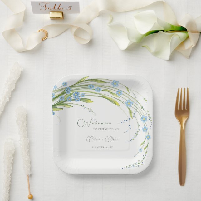 Forget-Me-Not Wedding Welcome Paper Plates (Wedding)