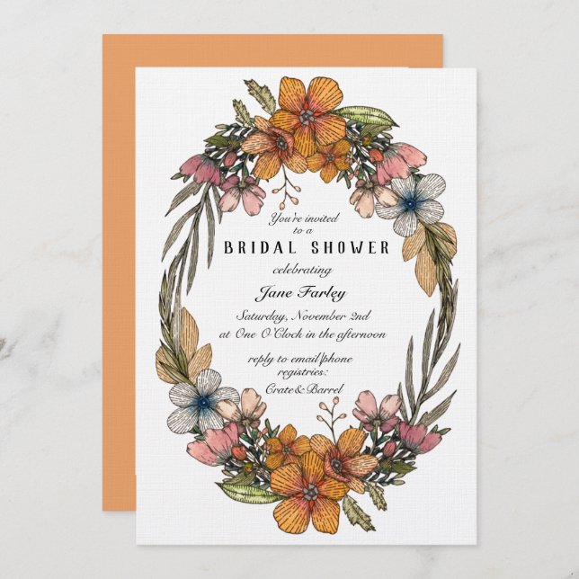 Forget-Me-Not Wreath Bridal Shower Invitation (Front/Back)