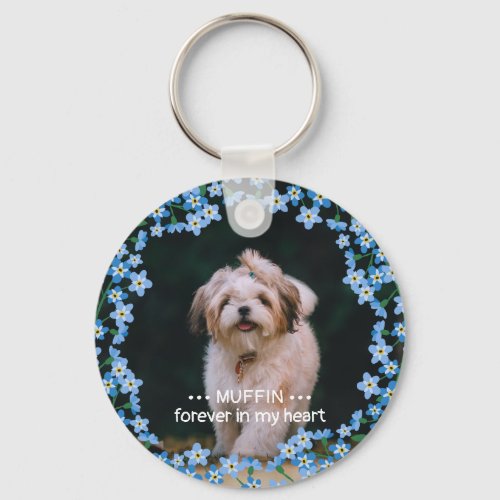 Forget Me Not Wreath Photo Name Pet Memorial Keychain