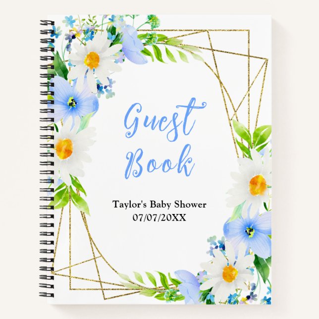 Forget-Me-Nots and Daisies Baby Shower Guest Book (Front)