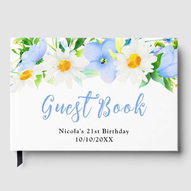 Forget Me Nots and Daisies Birthday Guest Book (Front)