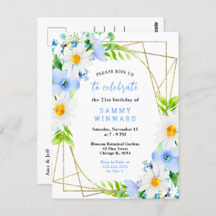 Forget Me Nots and Daisies Birthday Party Postcard