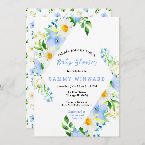 Forget_Me_Nots and Daisies Floral Baby Shower Invitation