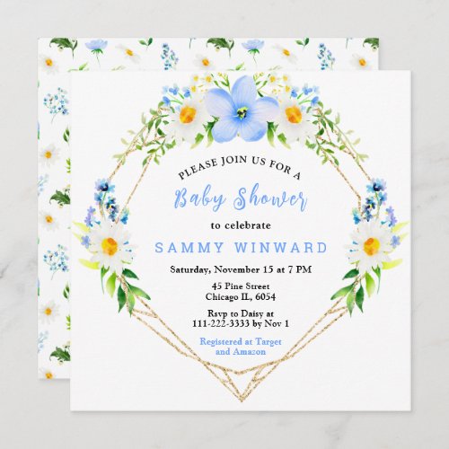 Forget_Me_Nots and Daisies Floral Baby Shower Invitation