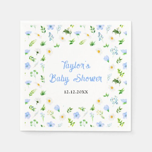 Forget_Me_Nots and Daisies Floral Baby Shower Napkins