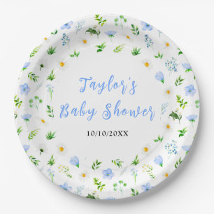 Forget-Me-Nots and Daisies Floral Baby Shower Paper Plates