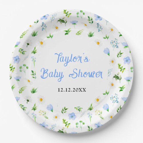 Forget_Me_Nots and Daisies Floral Baby Shower Paper Plates