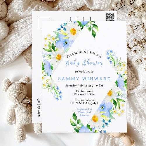 Forget_Me_Nots and Daisies Floral Baby Shower Postcard