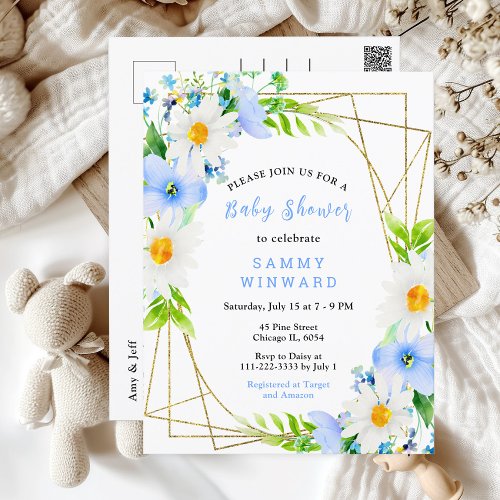 Forget_Me_Nots and Daisies Floral Baby Shower Postcard