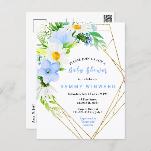 Forget_Me_Nots and Daisies Floral Baby Shower Postcard