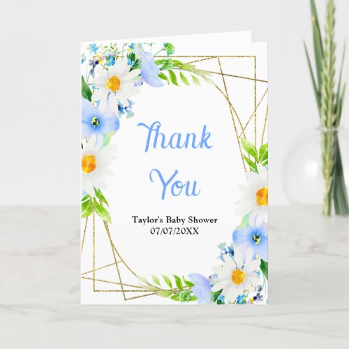 Forget_Me_Nots and Daisies Floral Baby Shower Thank You Card