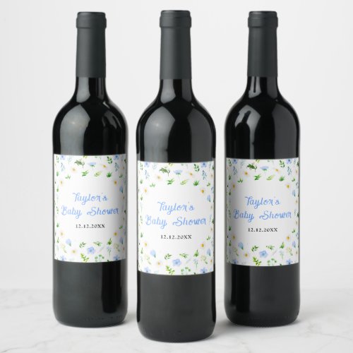 Forget_Me_Nots and Daisies Floral Baby Shower Wine Label