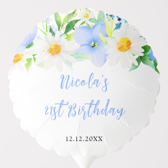 Forget-Me-Nots and Daisies Floral Birthday Balloon (Front)