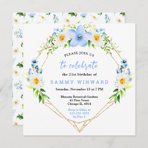 Forget_Me_Nots and Daisies Floral Birthday Invitation
