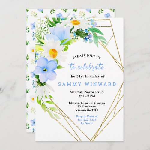 Forget_Me_Nots and Daisies Floral Birthday Invitation