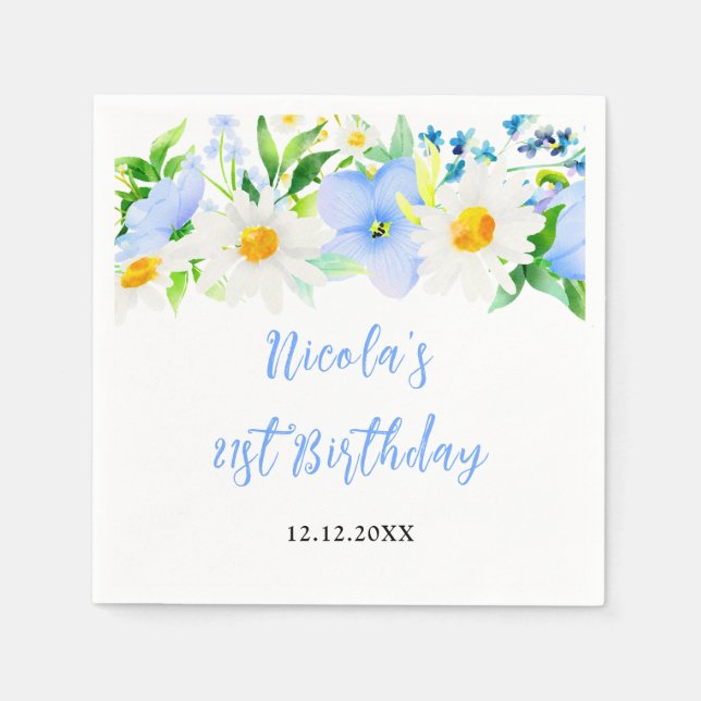 Forget-Me-Nots and Daisies Floral Birthday Napkins (Front)