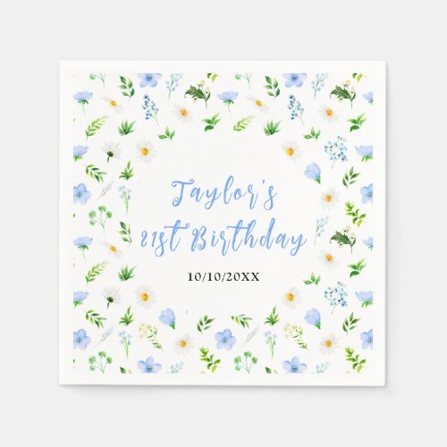 Forget_Me_Nots and Daisies Floral Birthday Napkins