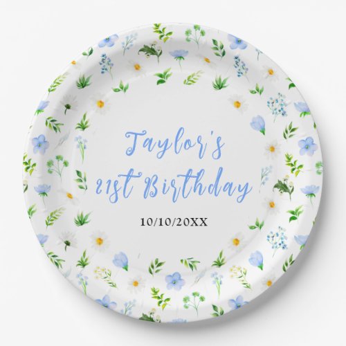Forget_Me_Nots and Daisies Floral Birthday Paper Plates