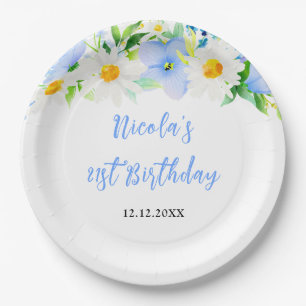 Forget-Me-Nots and Daisies Floral Birthday Paper Plates