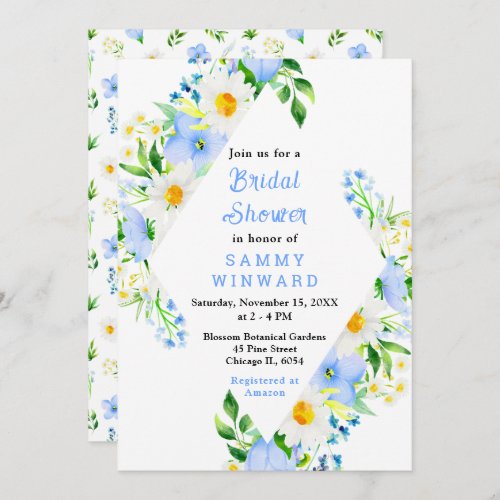 Forget_Me_Nots and Daisies Floral Bridal Shower Invitation