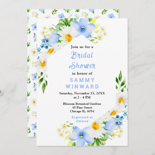 Forget_Me_Nots and Daisies Floral Bridal Shower Invitation