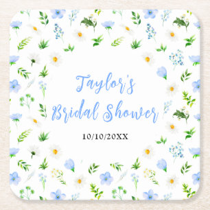 Forget-Me-Nots and Daisies Floral Bridal Shower Square Paper Coaster