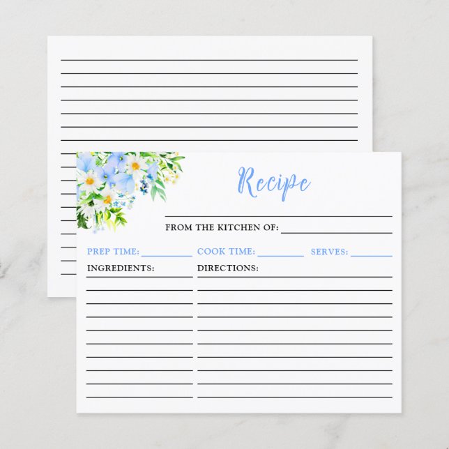 Forget-Me-Nots and Daisies Floral Recipe Card (Front/Back)