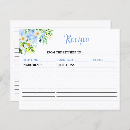 Forget_Me_Nots and Daisies Floral Recipe Card