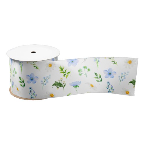 Forget_Me_Nots and Daisies Floral Satin Ribbon