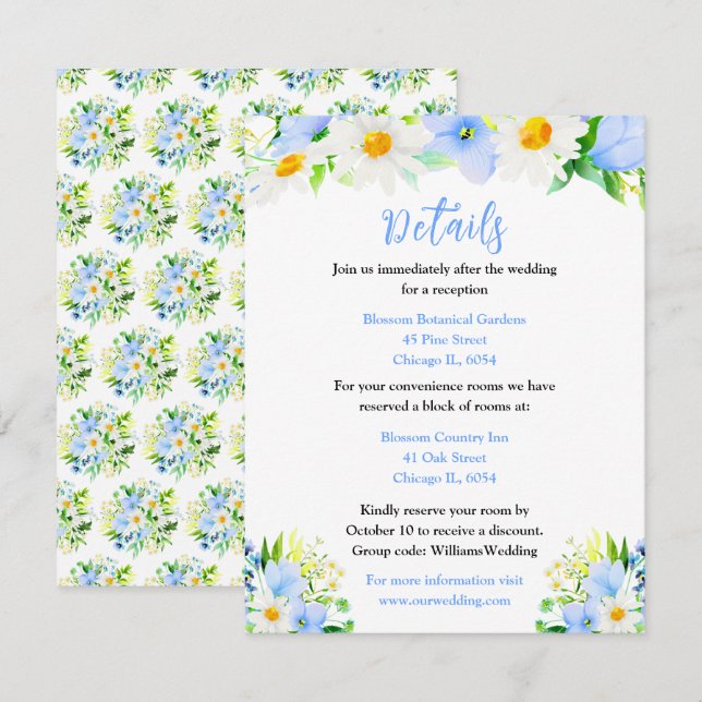 Forget-Me-Nots and Daisies Floral Wedding Details Enclosure Card (Front/Back)