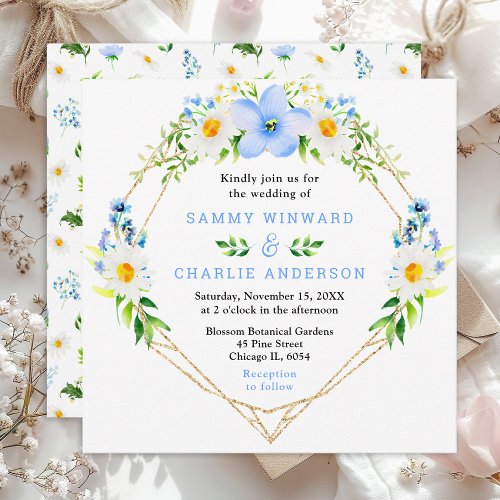 Forget_Me_Nots and Daisies Floral Wedding Invitation