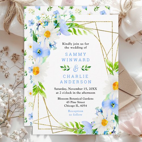 Forget_Me_Nots and Daisies Floral Wedding Invitation