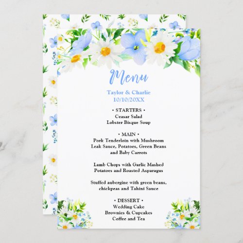 Forget_Me_Nots and Daisies Floral Wedding Menu