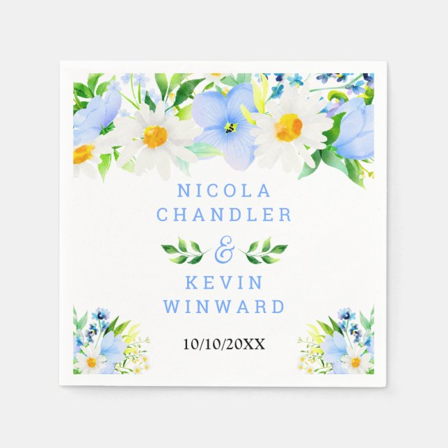Forget-Me-Nots and Daisies Floral Wedding Napkins (Front)