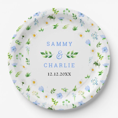 Forget_Me_Nots and Daisies Floral Wedding Paper Plates