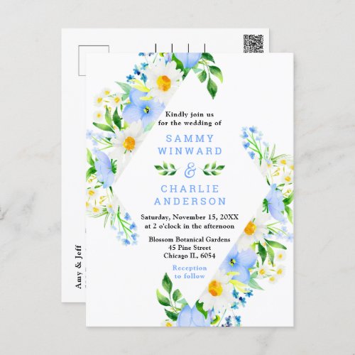 Forget_Me_Nots and Daisies Floral Wedding Postcard