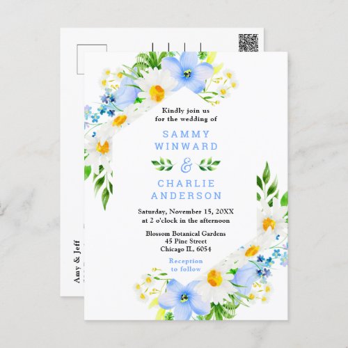 Forget_Me_Nots and Daisies Floral Wedding Postcard