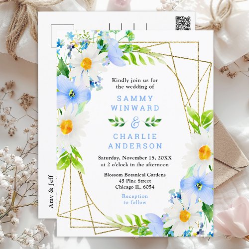 Forget_Me_Nots and Daisies Floral Wedding Postcard