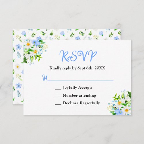 Forget_Me_Nots and Daisies Floral Wedding RSVP Card