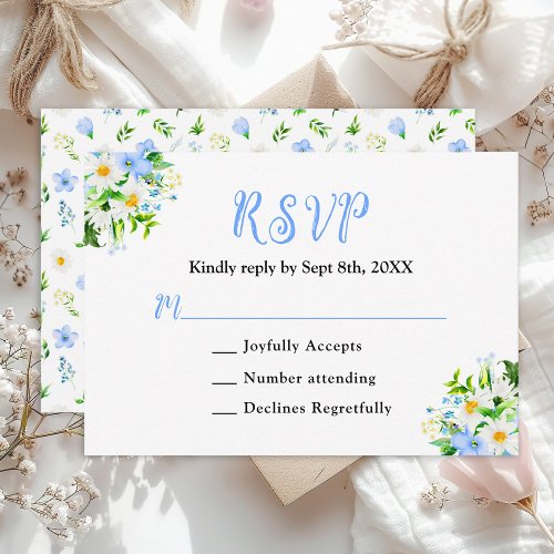 Forget_Me_Nots and Daisies Floral Wedding RSVP Card