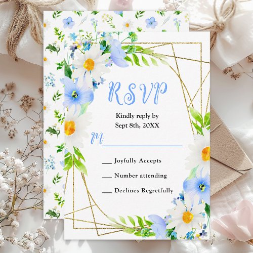 Forget_Me_Nots and Daisies Floral Wedding RSVP Card