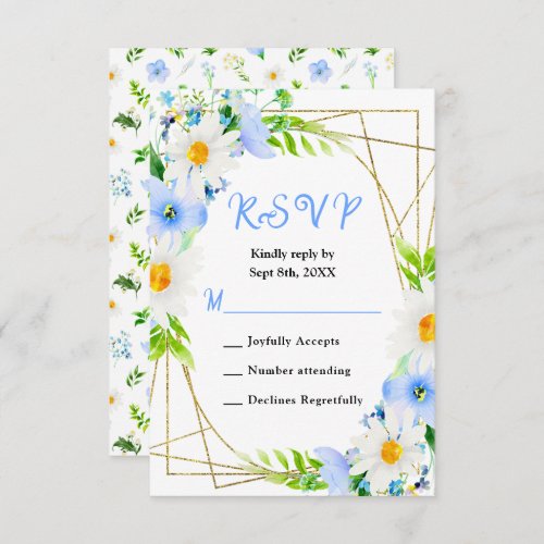 Forget_Me_Nots and Daisies Floral Wedding RSVP Card